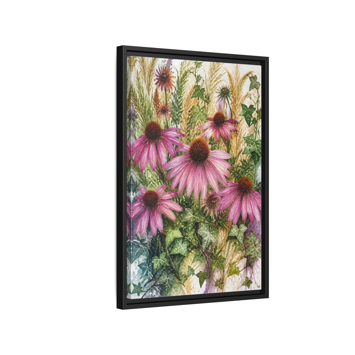 Side Mockup 3. Pink Coneflower Meadow shown as framed canvas print