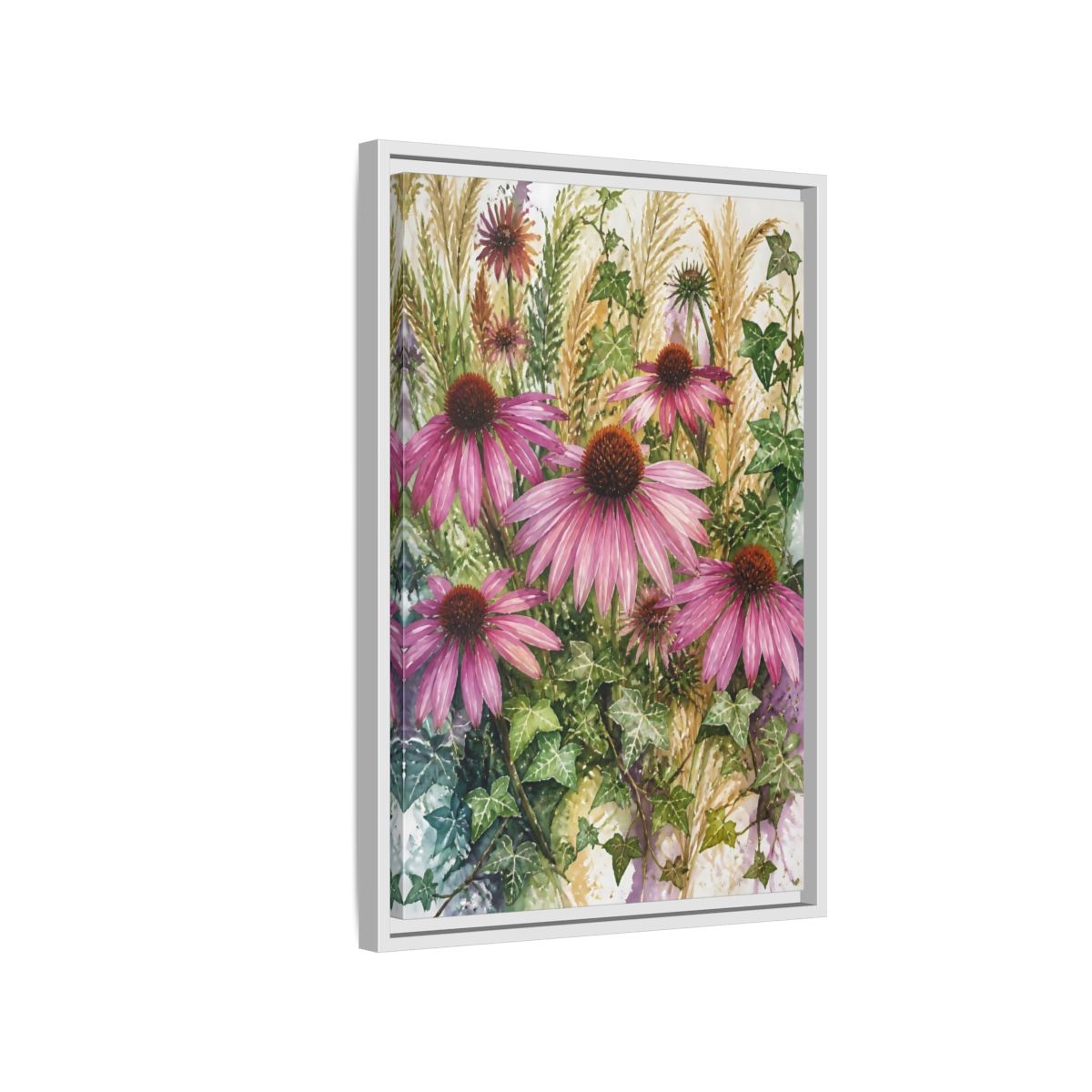 Side Mockup 1. Pink Coneflower Meadow shown as framed canvas print