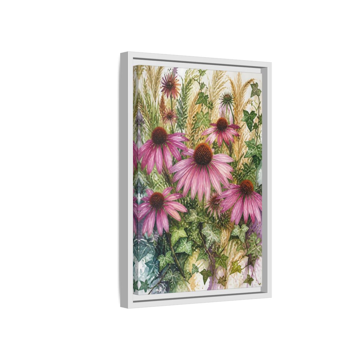 Side Mockup 4. Pink Coneflower Meadow shown as framed canvas print