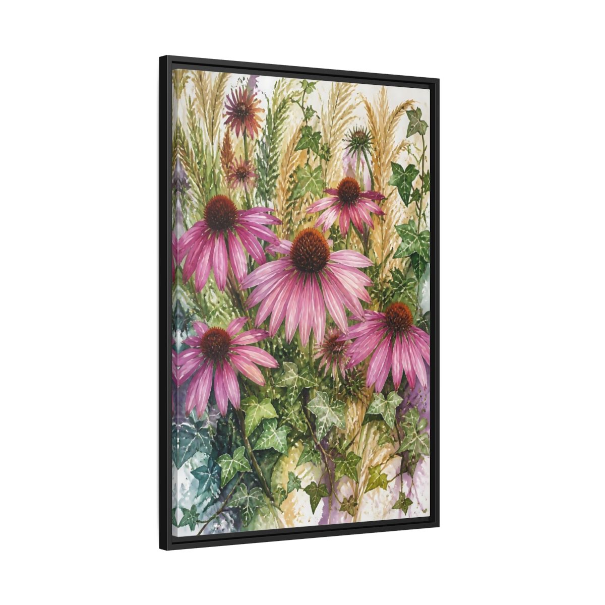 Side Mockup 13. Pink Coneflower Meadow shown as framed canvas print