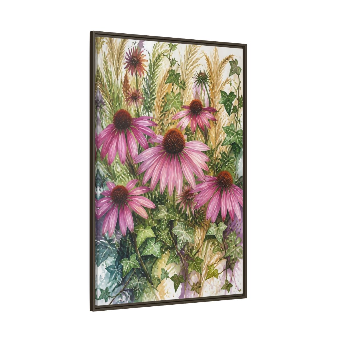 Side Mockup 8. Pink Coneflower Meadow shown as framed canvas print