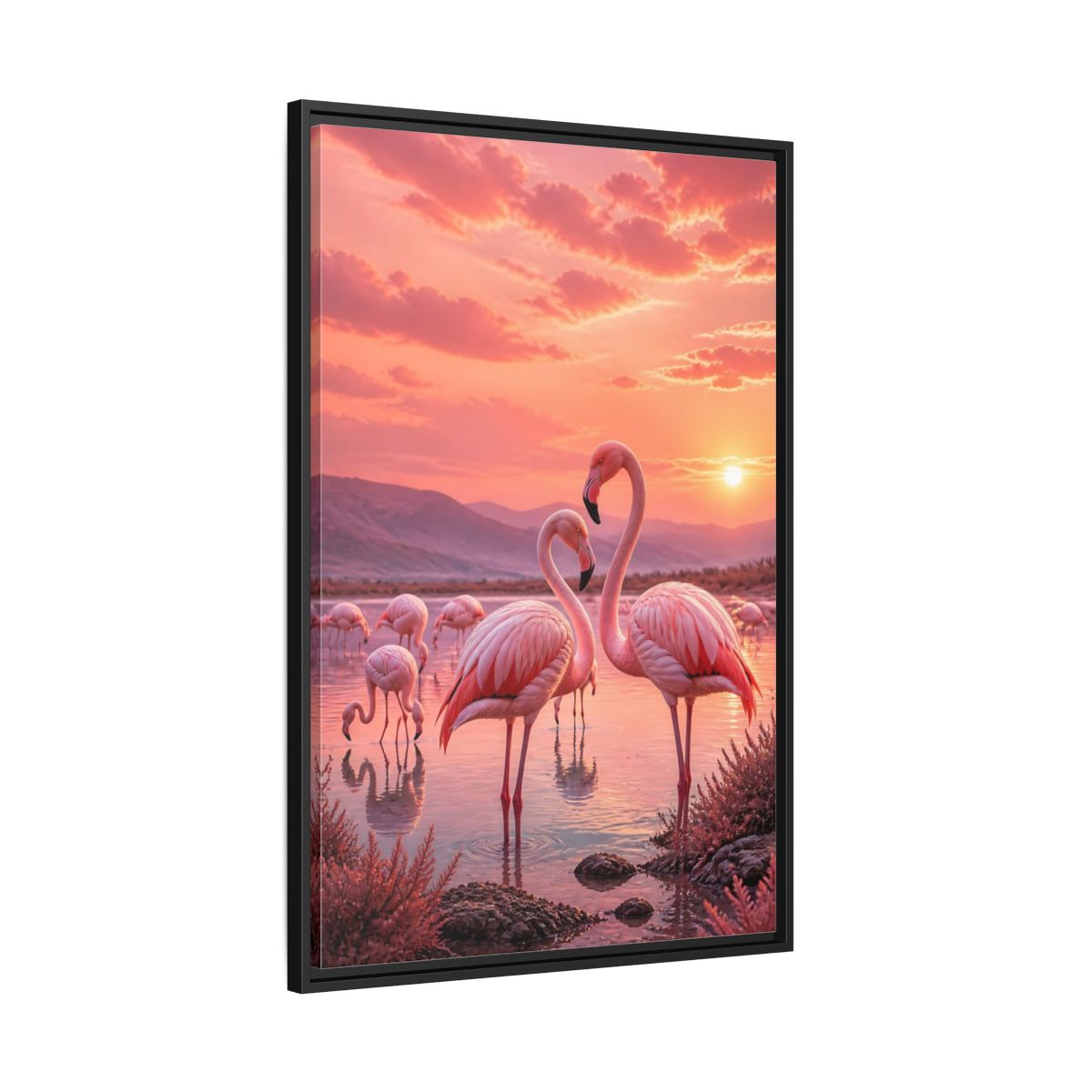 Side Mockup 13. Pink Flamingos Animals shown as framed canvas print