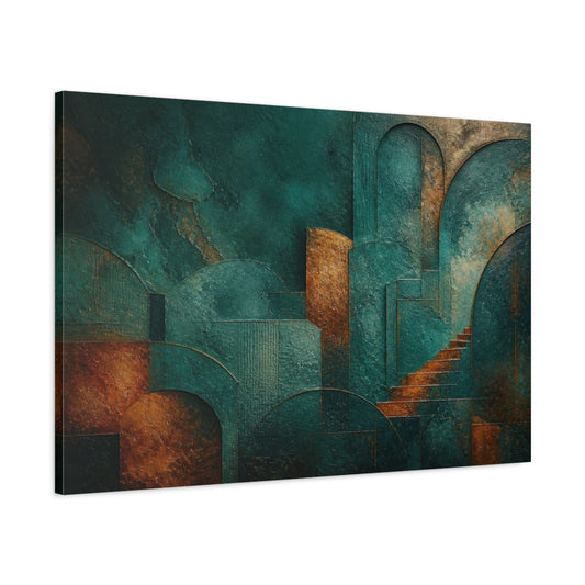 Main Mockup. Plaster Abstract Teal Arches shown as canvas print
