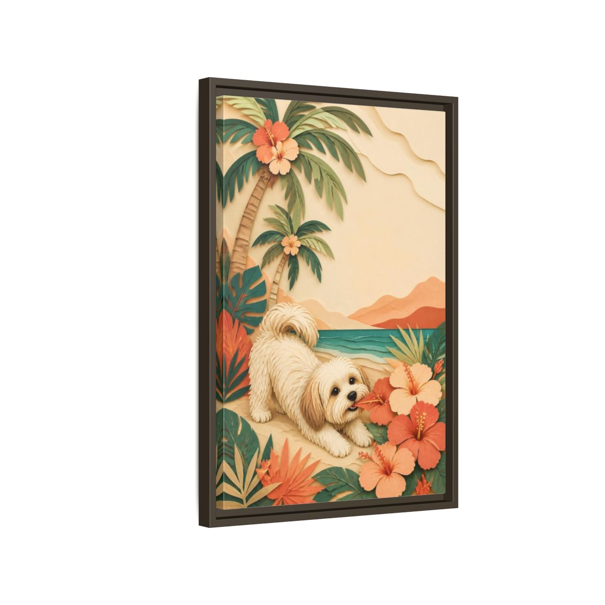 Side Mockup 2. Playful Havanese Pet shown as framed canvas print