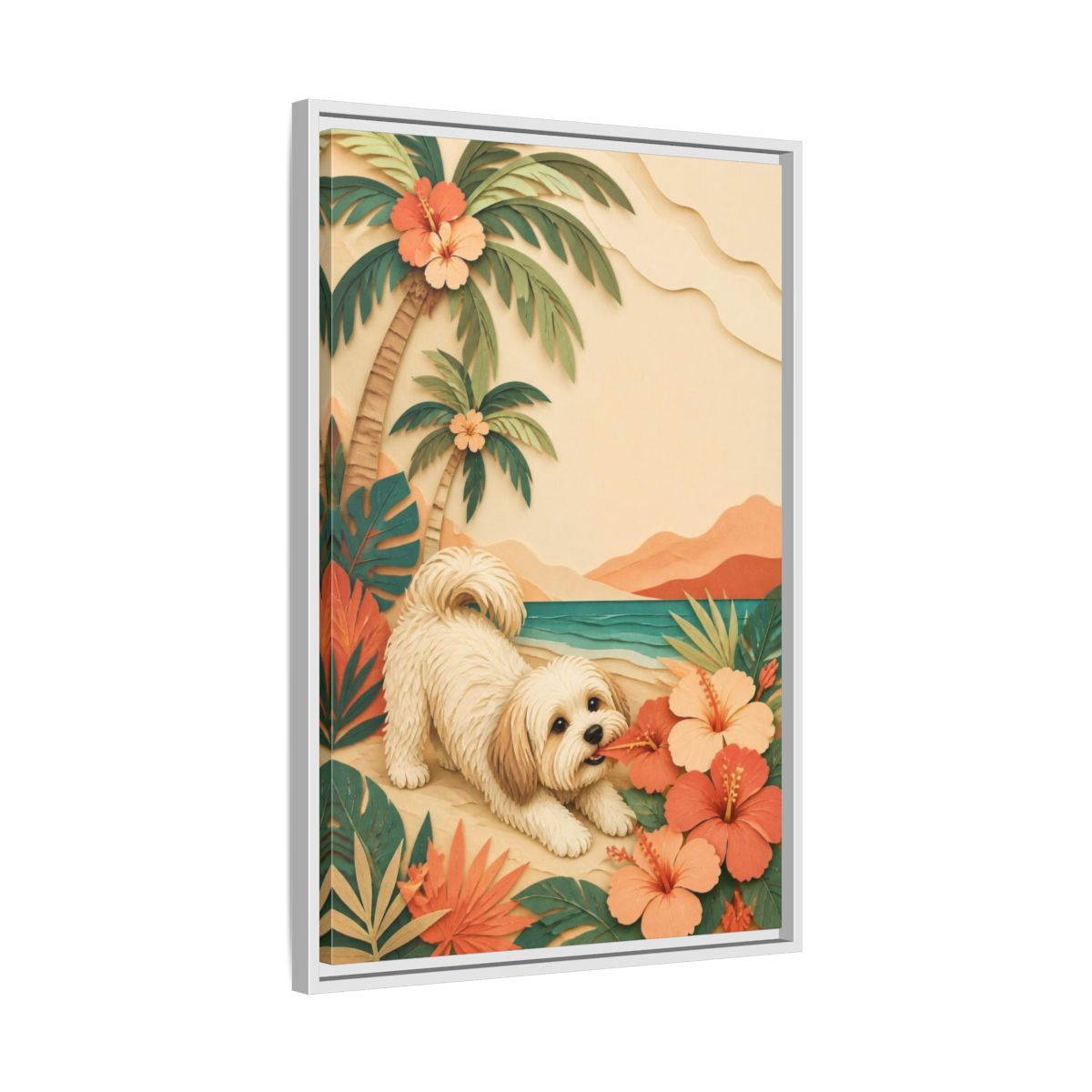 Side Mockup 10. Playful Havanese Pet shown as framed canvas print