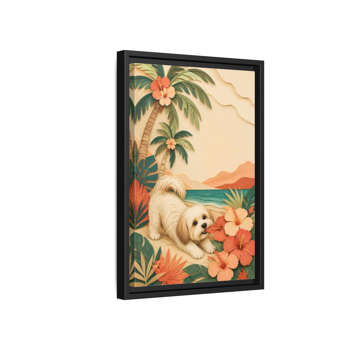 Side Mockup 6. Playful Havanese Pet shown as framed canvas print