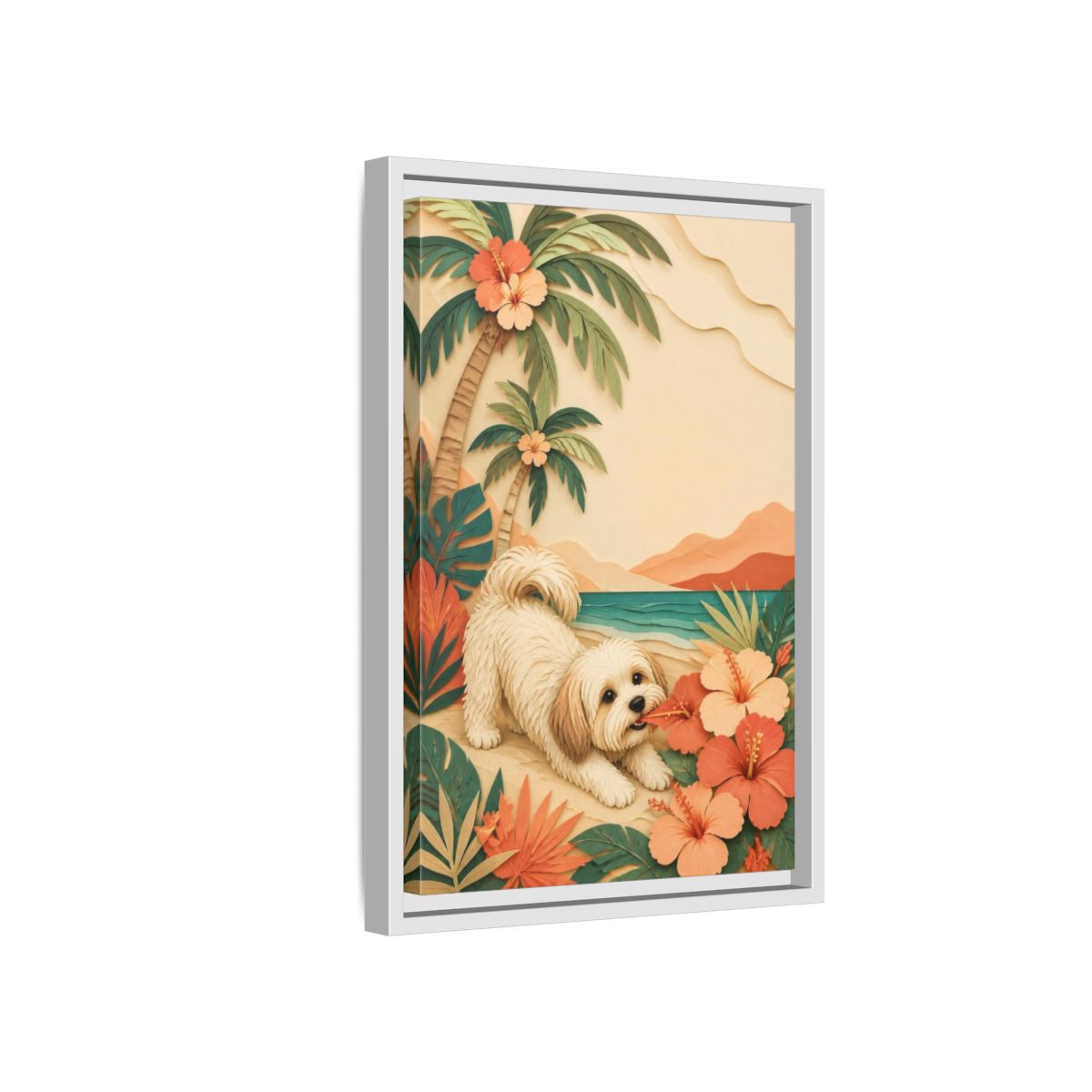 Side Mockup 4. Playful Havanese Pet shown as framed canvas print
