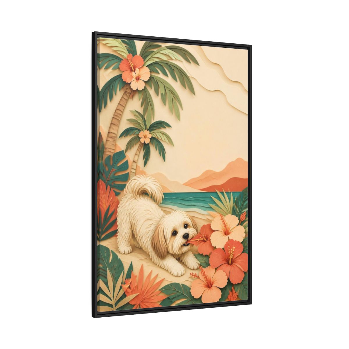Side Mockup 12. Playful Havanese Pet shown as framed canvas print