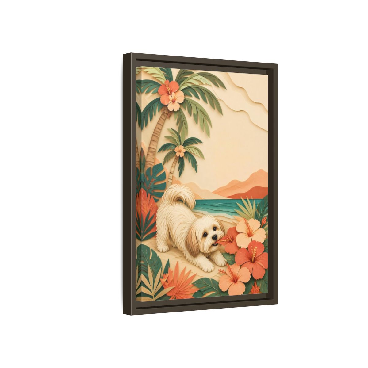 Side Mockup 5. Playful Havanese Pet shown as framed canvas print