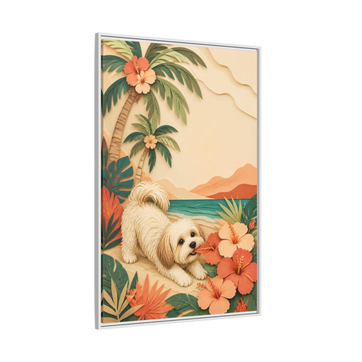 Side Mockup 7. Playful Havanese Pet shown as framed canvas print