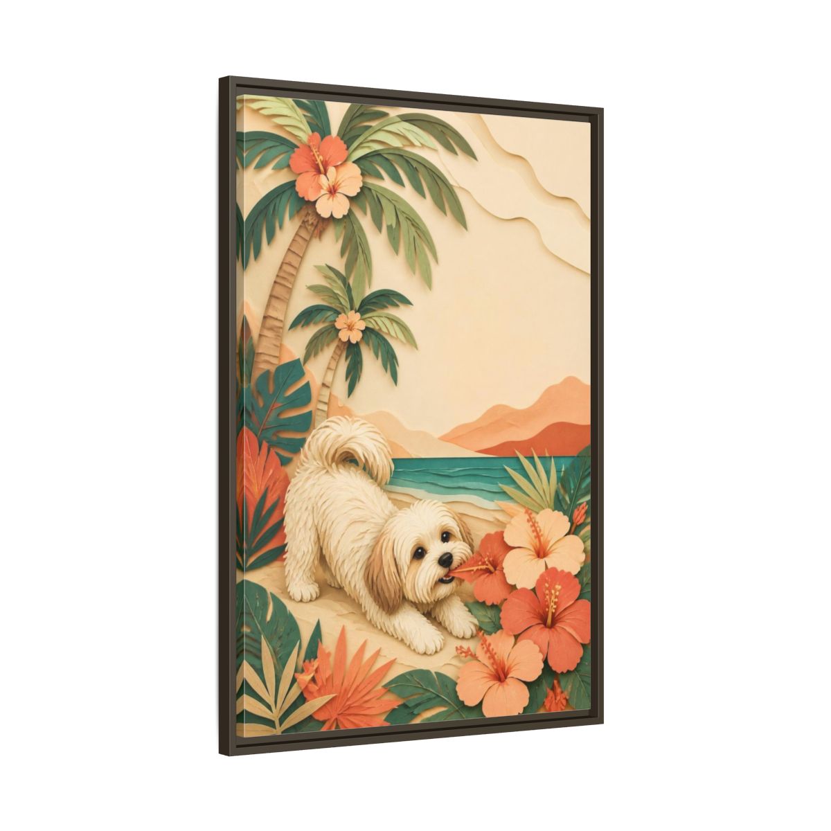 Main Mockup. Playful Havanese Pet shown as framed canvas print
