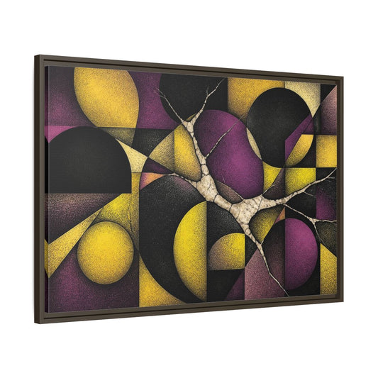 Main Mockup. Plum & Citron Circles shown as framed canvas print