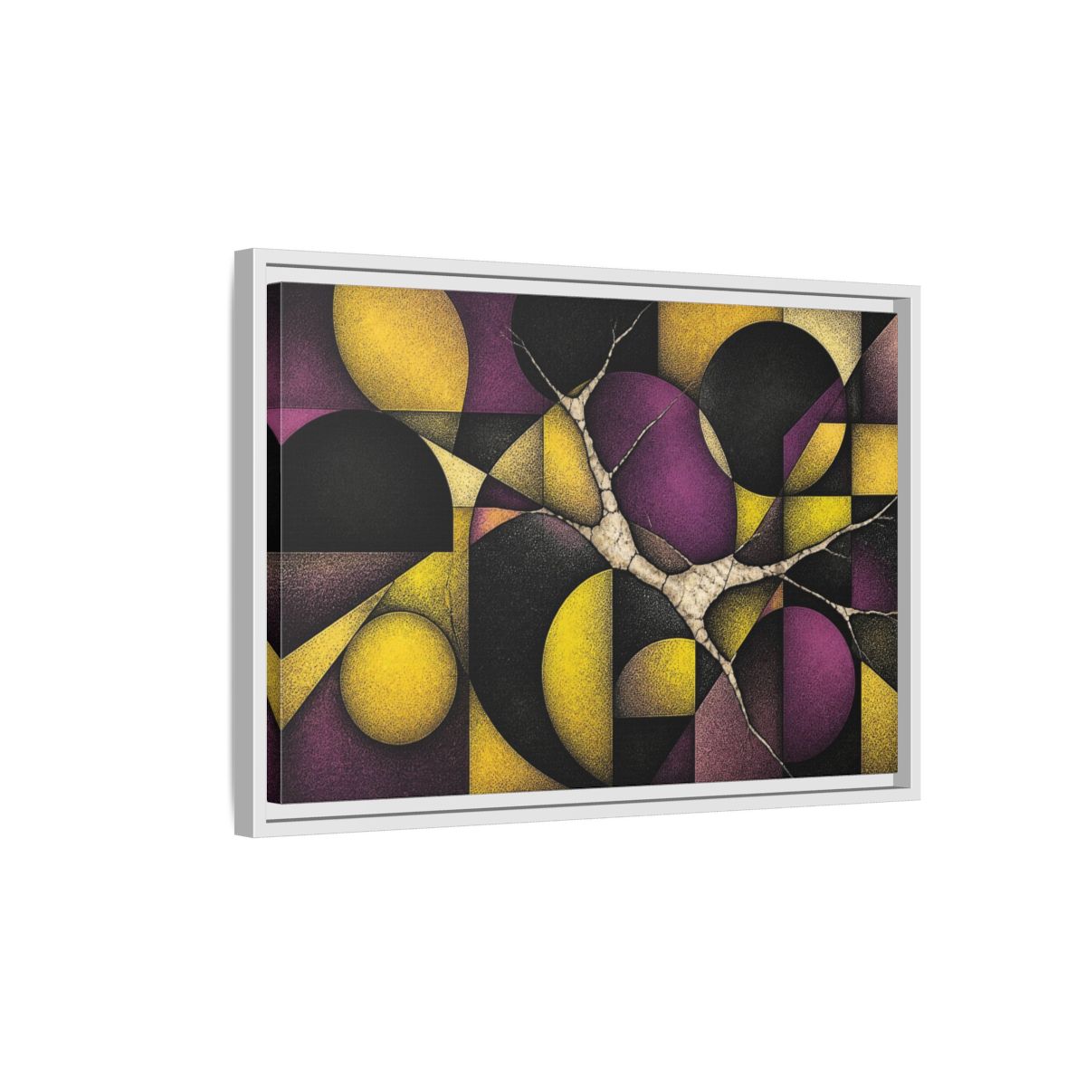 Side Mockup 1. Plum & Citron Circles shown as framed canvas print