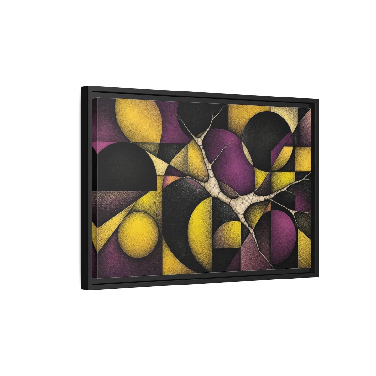 Side Mockup 3. Plum & Citron Circles shown as framed canvas print