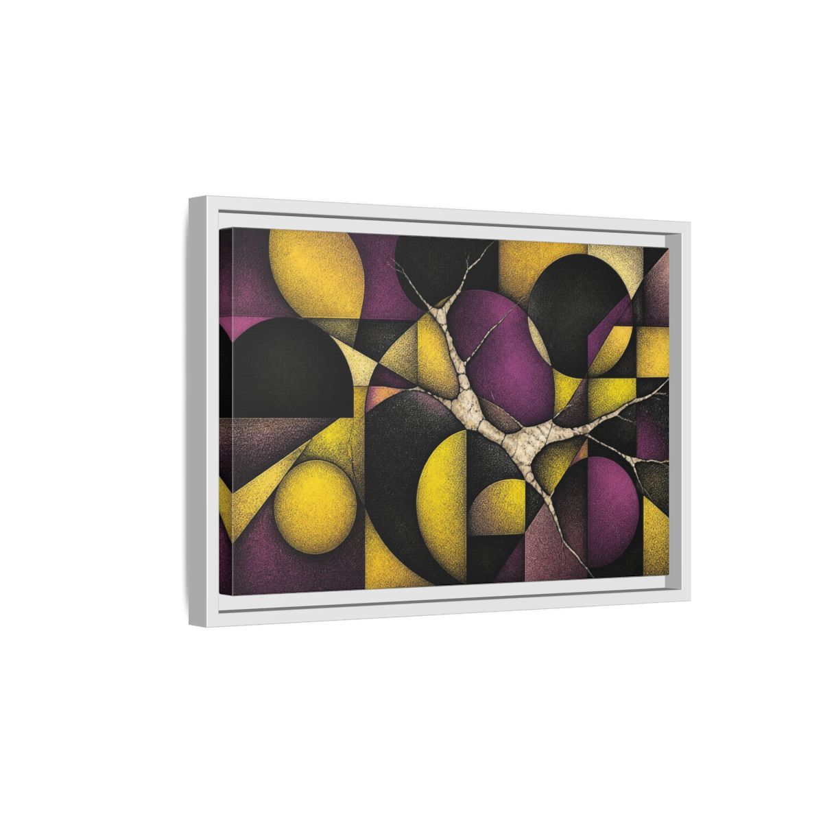 Side Mockup 4. Plum & Citron Circles shown as framed canvas print