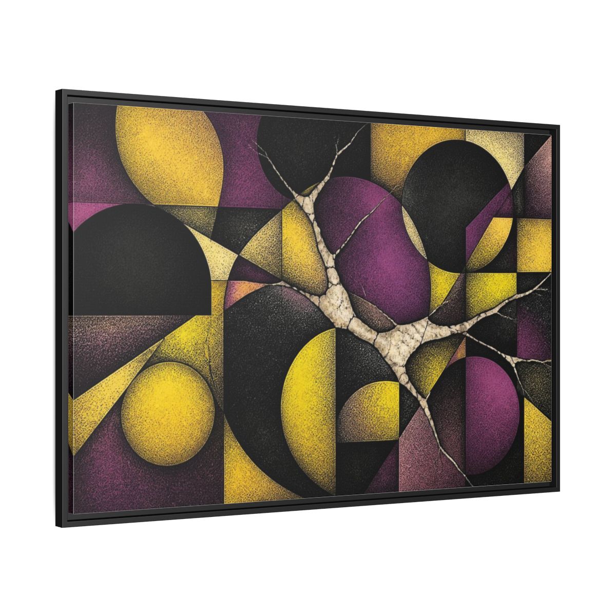 Side Mockup 12. Plum & Citron Circles shown as framed canvas print