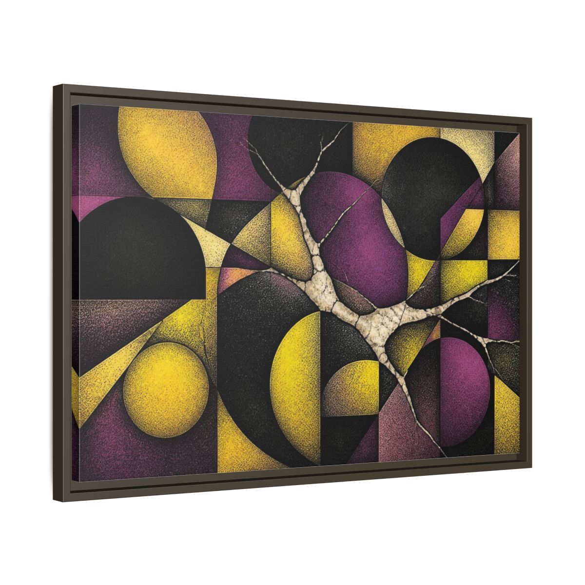 Side Mockup 11. Plum & Citron Circles shown as framed canvas print