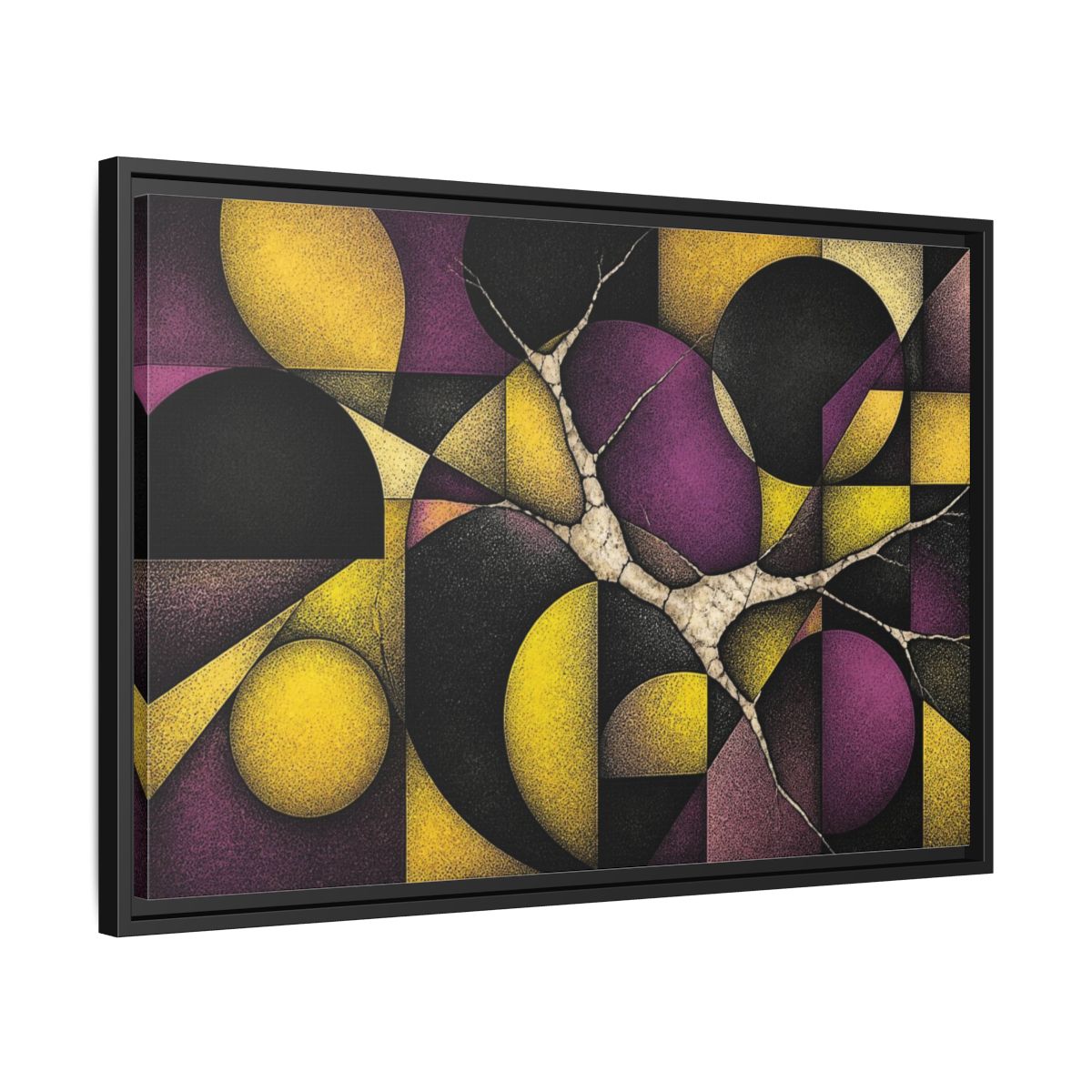 Side Mockup 14. Plum & Citron Circles shown as framed canvas print