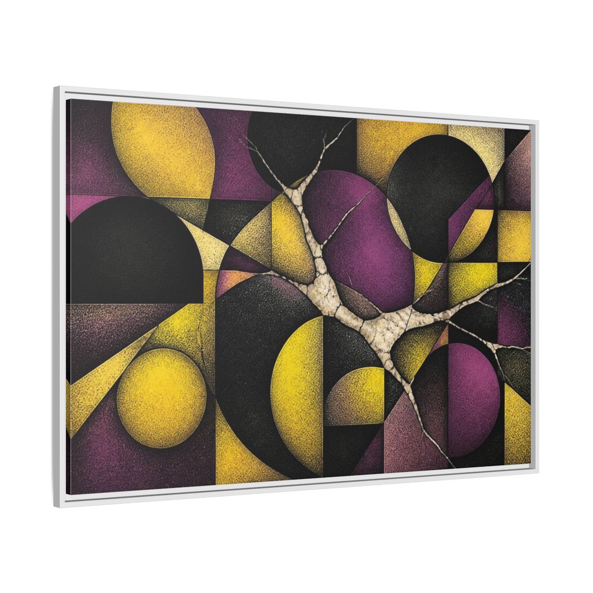 Side Mockup 7. Plum & Citron Circles shown as framed canvas print