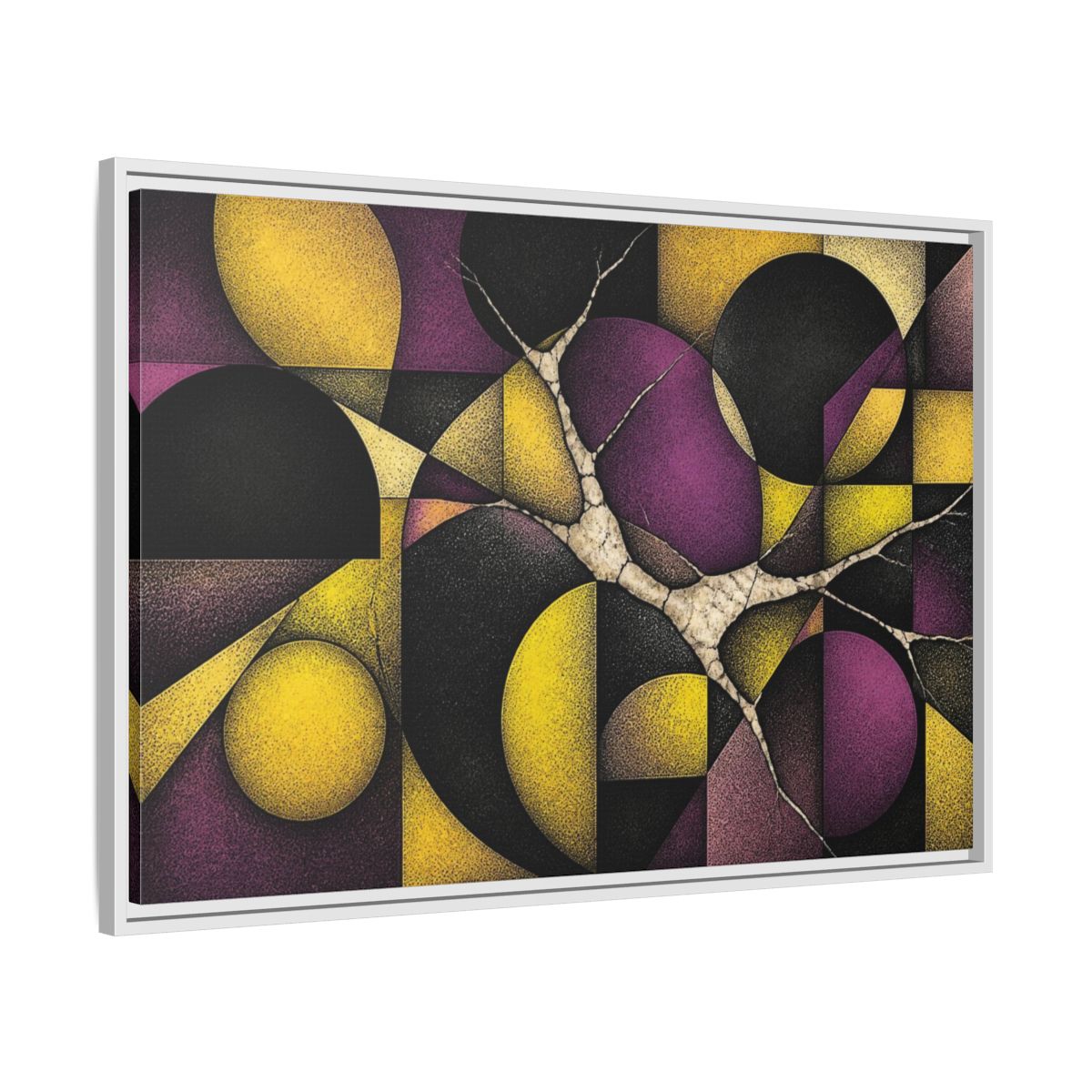 Side Mockup 9. Plum & Citron Circles shown as framed canvas print