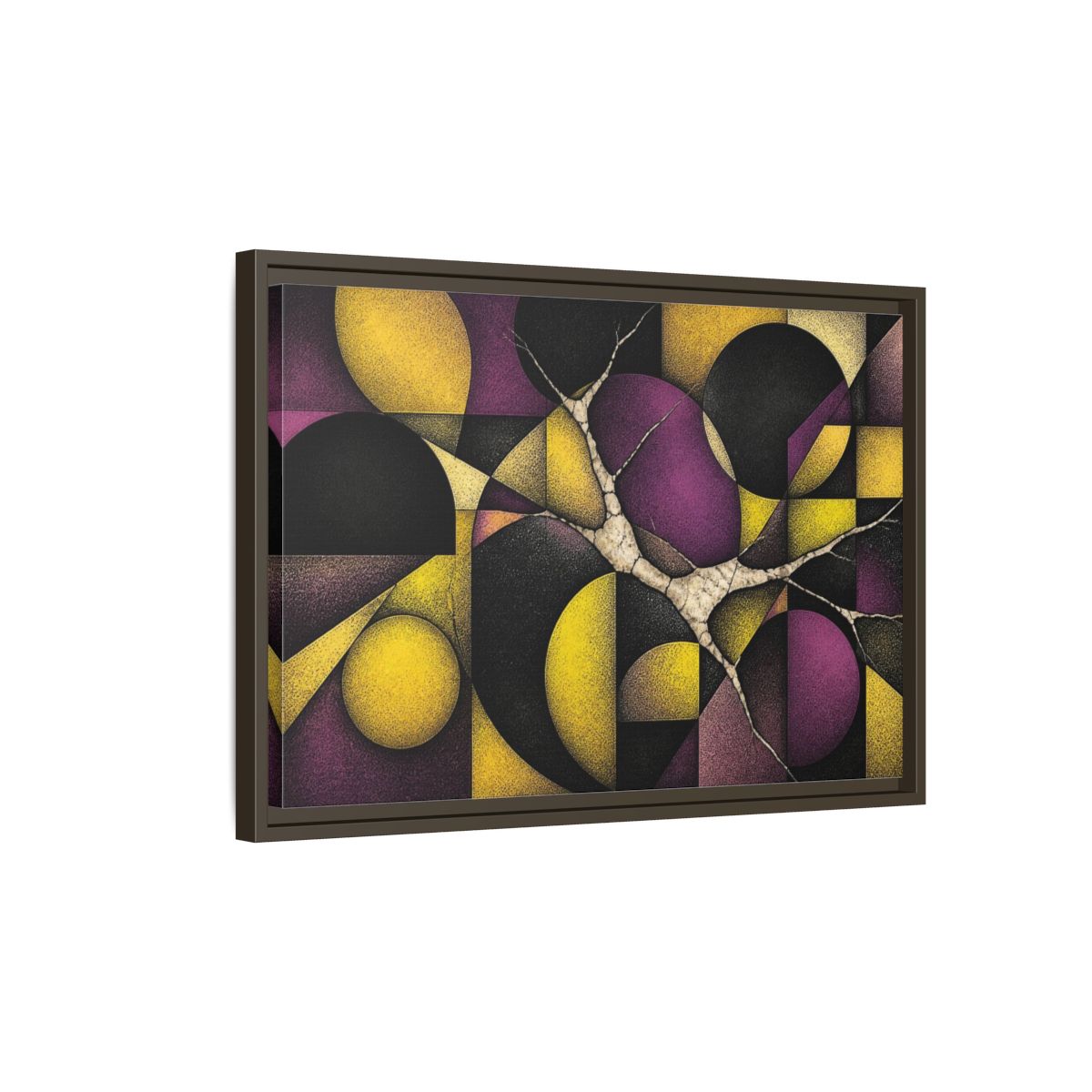 Side Mockup 2. Plum & Citron Circles shown as framed canvas print