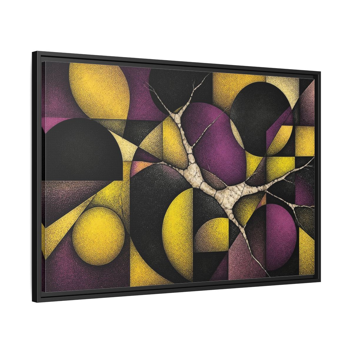 Side Mockup 13. Plum & Citron Circles shown as framed canvas print