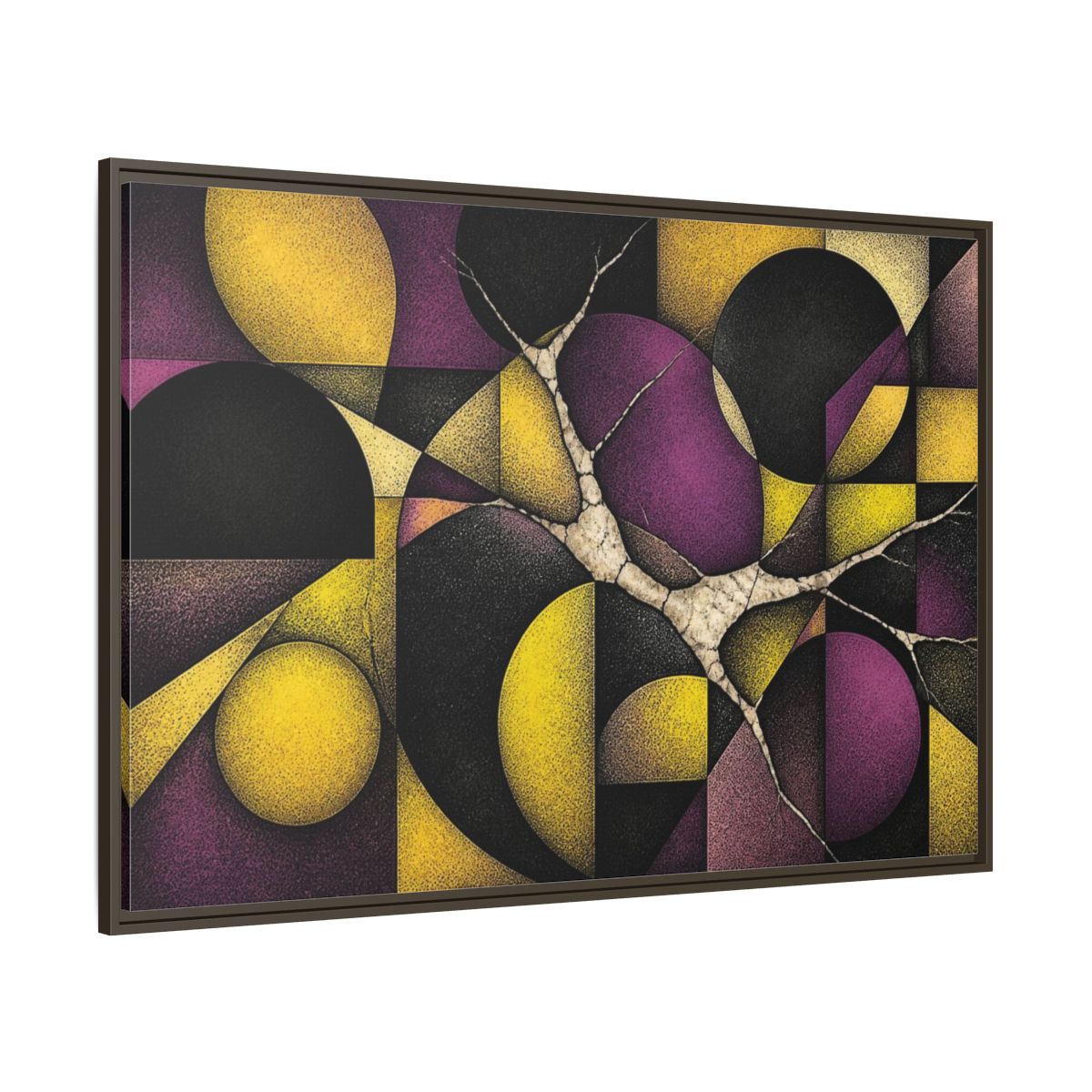 Side Mockup 8. Plum & Citron Circles shown as framed canvas print