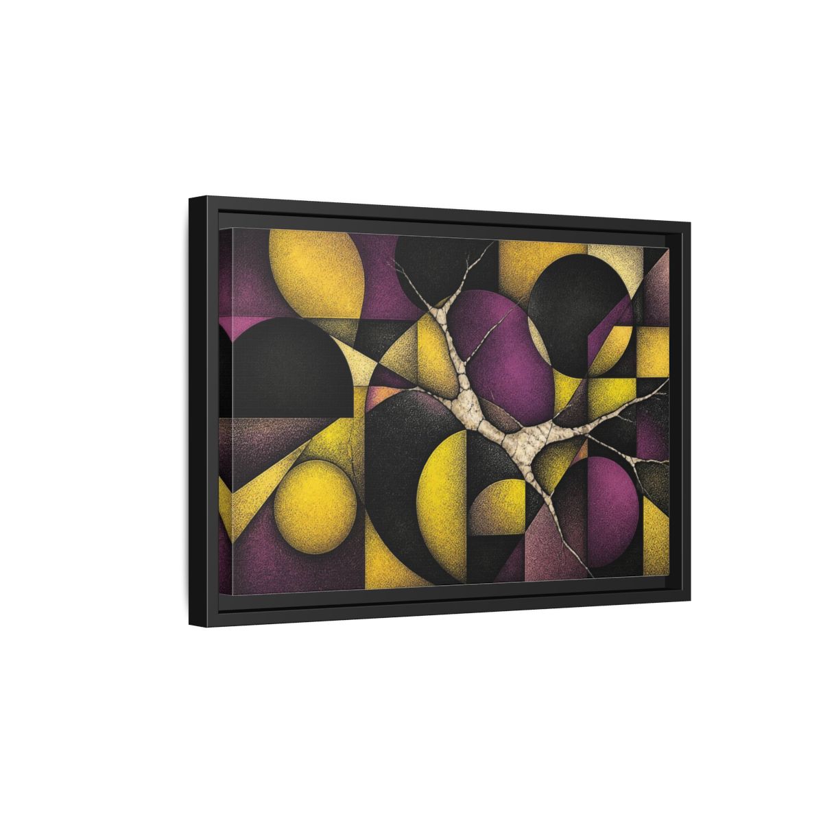 Side Mockup 6. Plum & Citron Circles shown as framed canvas print