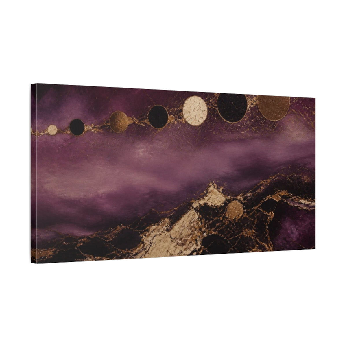 Side Mockup 1. Plum Eclipse Discs shown as canvas print