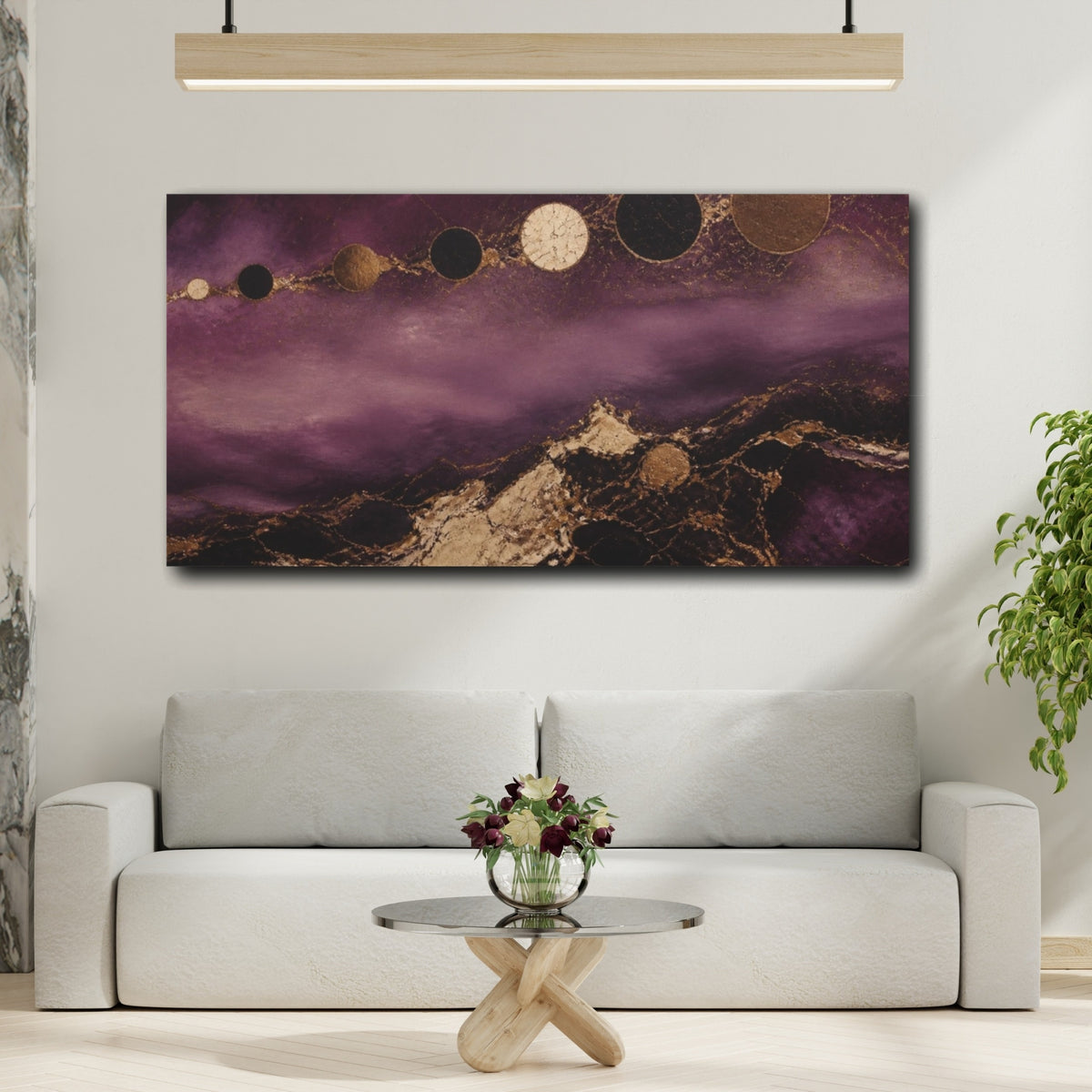 Mockup 2. Plum Eclipse Discs shown as canvas print