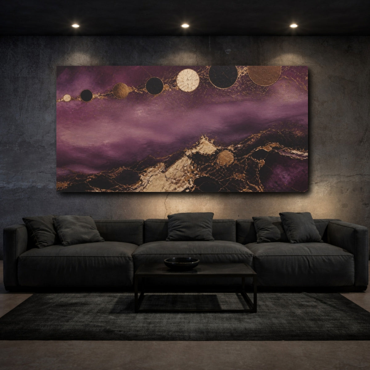 Mockup 3. Plum Eclipse Discs shown as canvas print