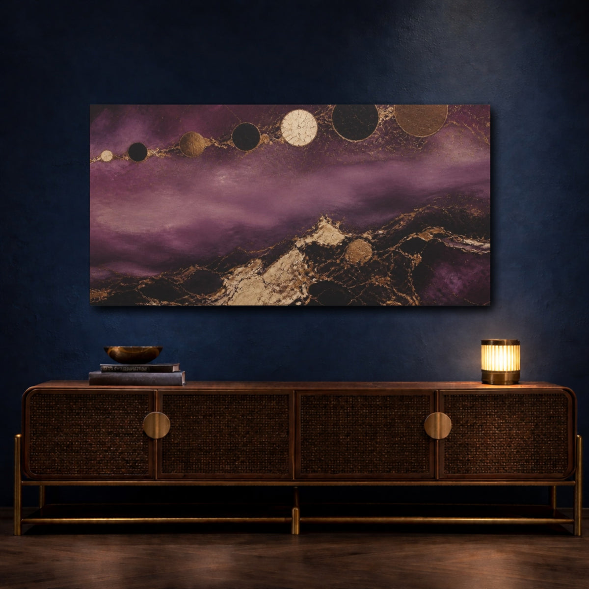 Mockup 4. Plum Eclipse Discs shown as canvas print