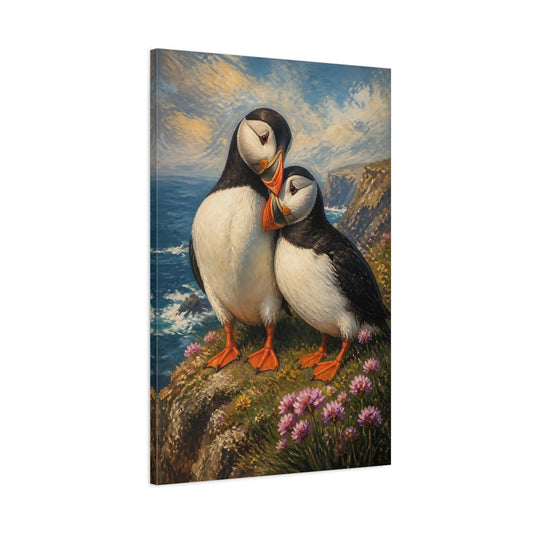 Main Mockup. Puffin Pair Animals shown as canvas print