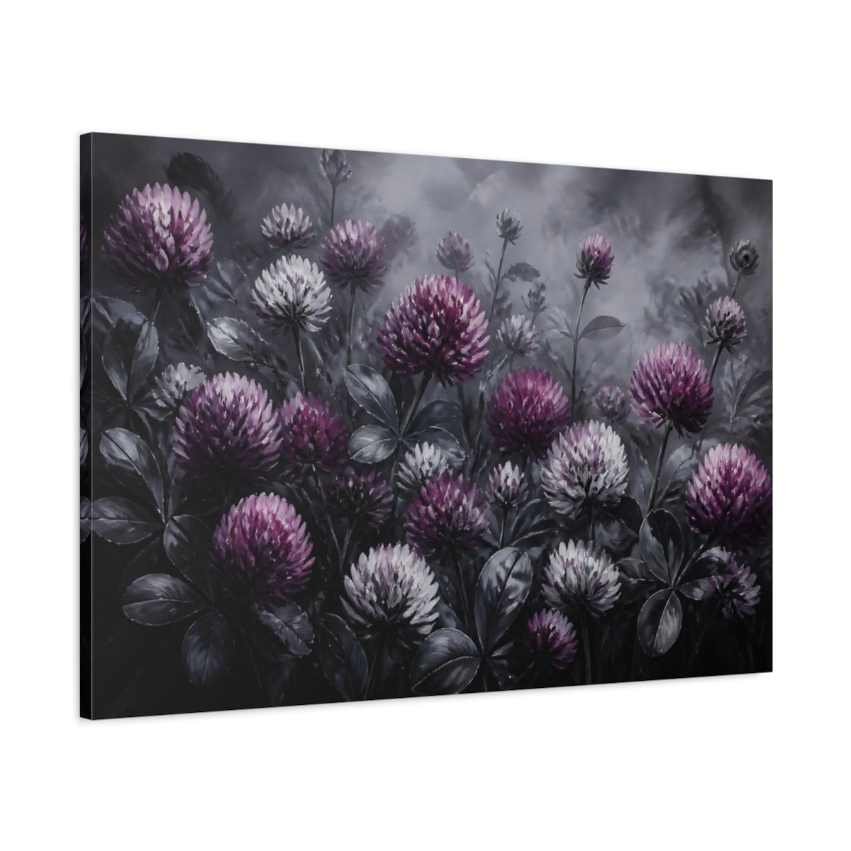Main Mockup. Purple Clover Flowers shown as canvas print