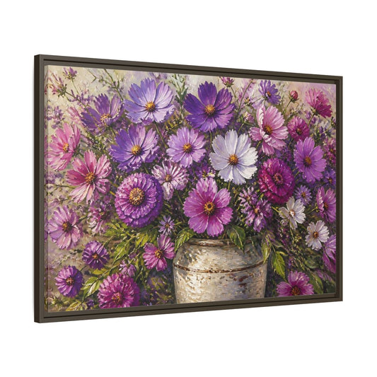 Main Mockup. Purple Flower Bouquet shown as framed canvas print