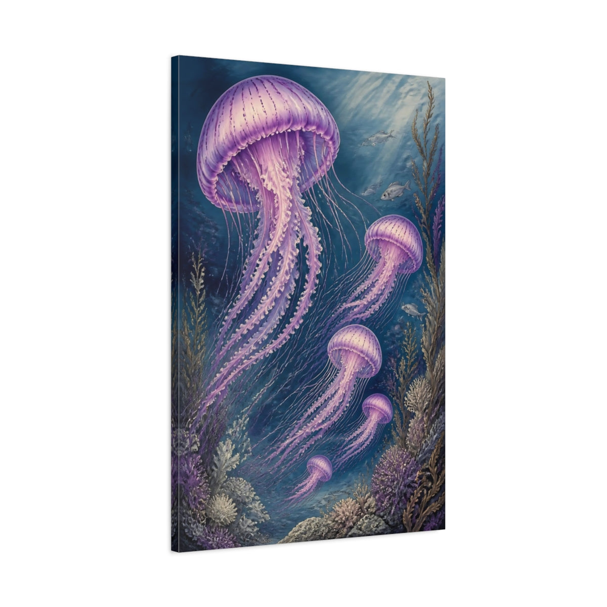 Main Mockup. Purple Jellyfish Animals shown as canvas print