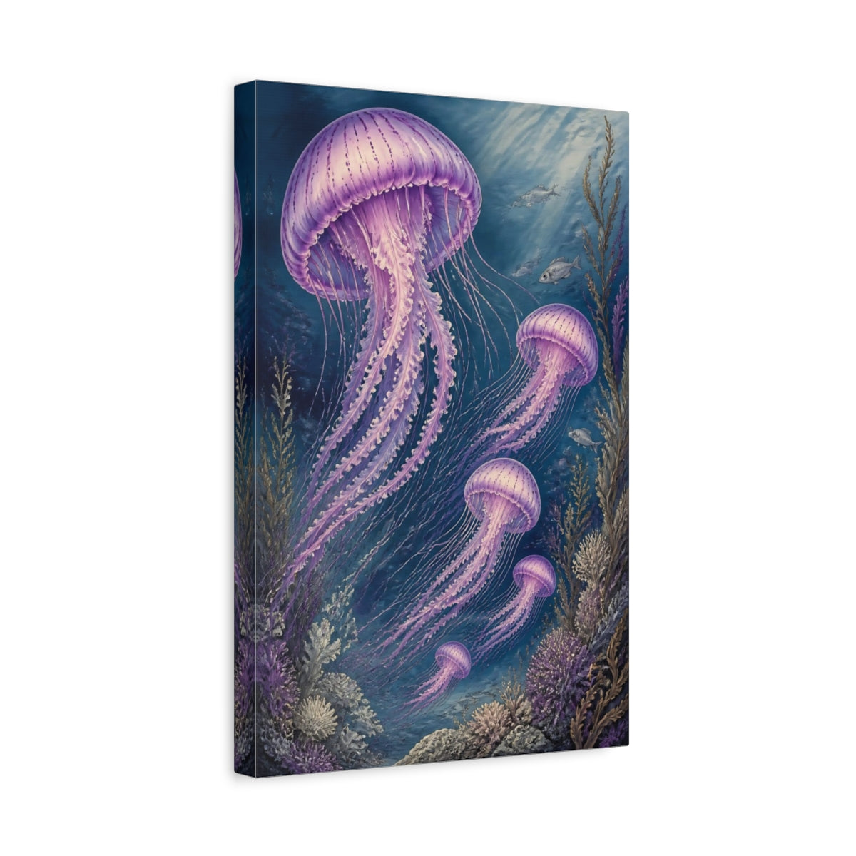 Side Mockup 4. Purple Jellyfish Animals shown as canvas print