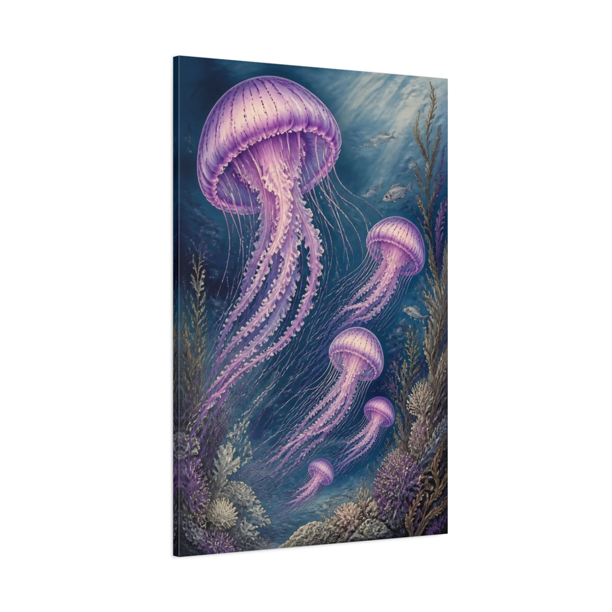Side Mockup 1. Purple Jellyfish Animals shown as canvas print