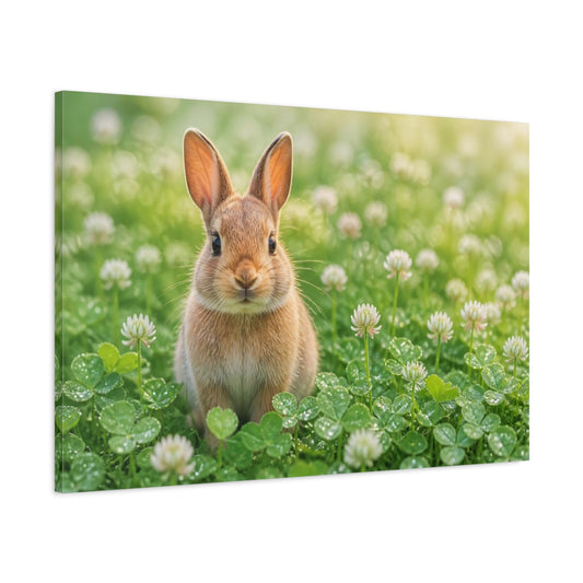 Main Mockup. Rabbit In Clover Animals shown as canvas print