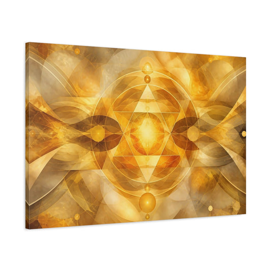 Main Mockup. Radiant Golden Geometry shown as canvas print