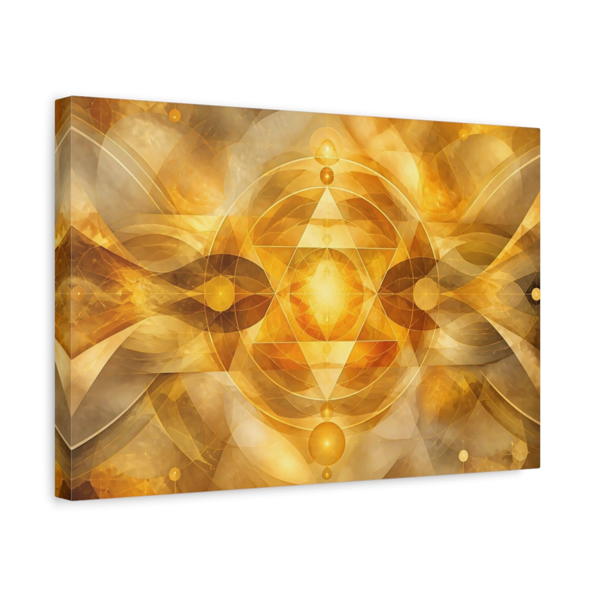 Side Mockup 4. Radiant Golden Geometry shown as canvas print