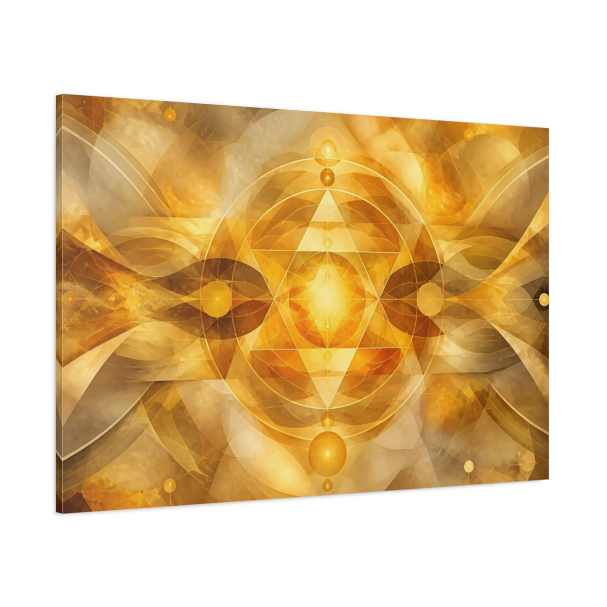 Side Mockup 1. Radiant Golden Geometry shown as canvas print