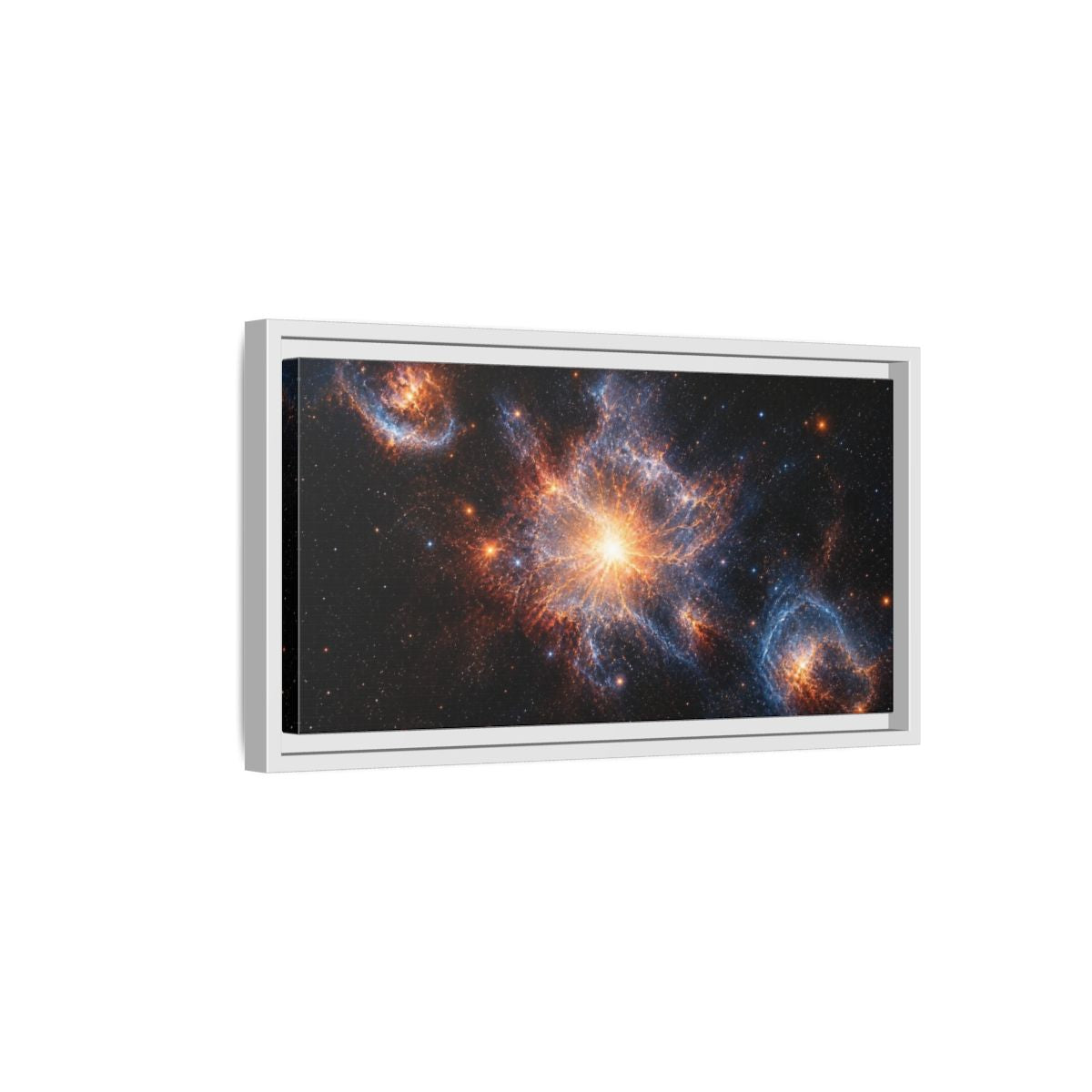 Side Mockup 6. Radiant Supernova Bloom shown as framed canvas print