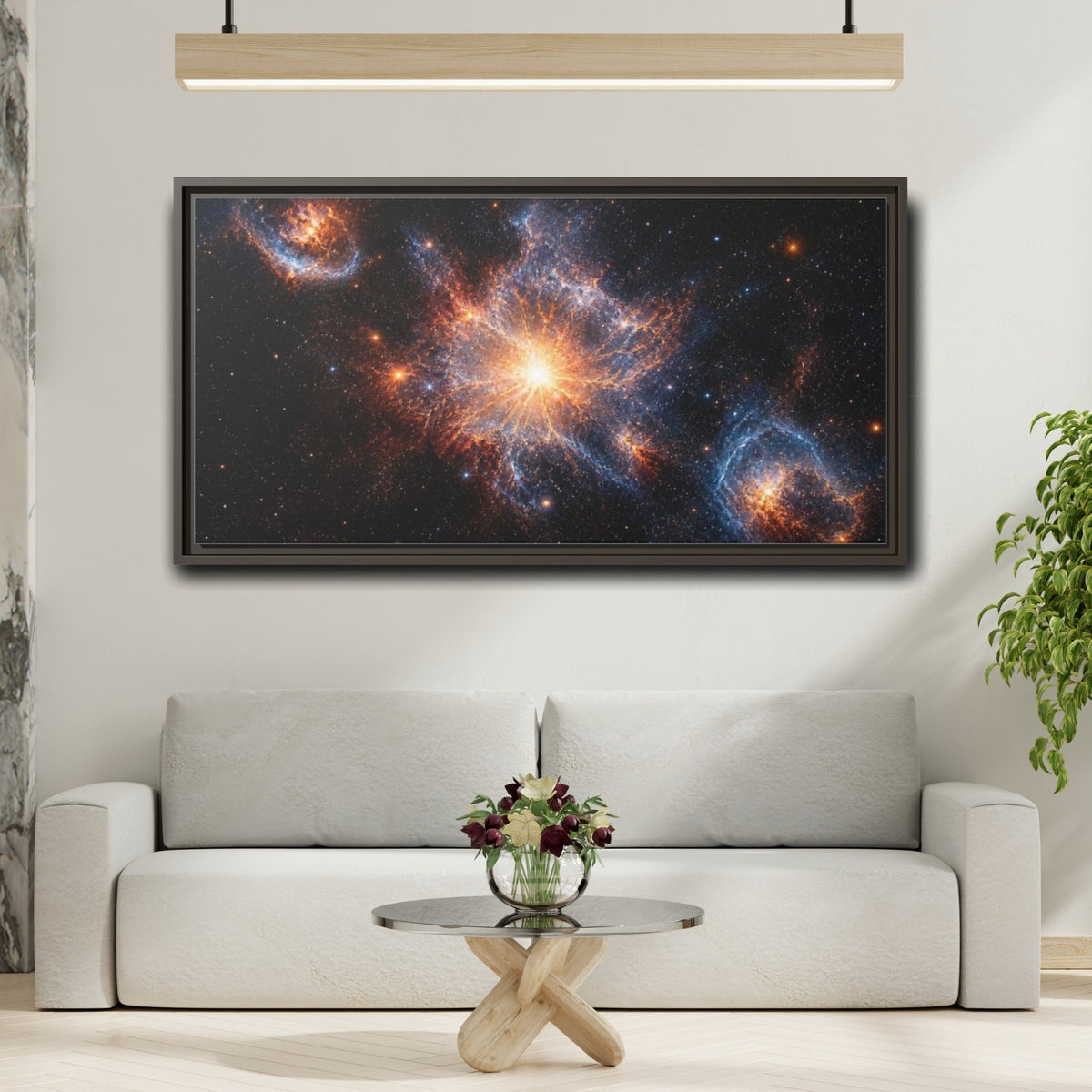 Mockup 2. Radiant Supernova Bloom shown as framed canvas print