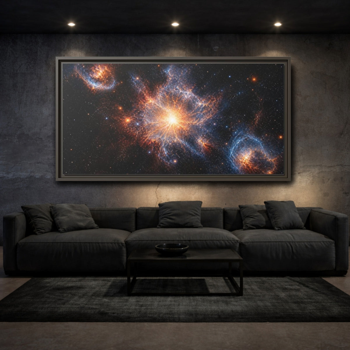 Mockup 3. Radiant Supernova Bloom shown as framed canvas print