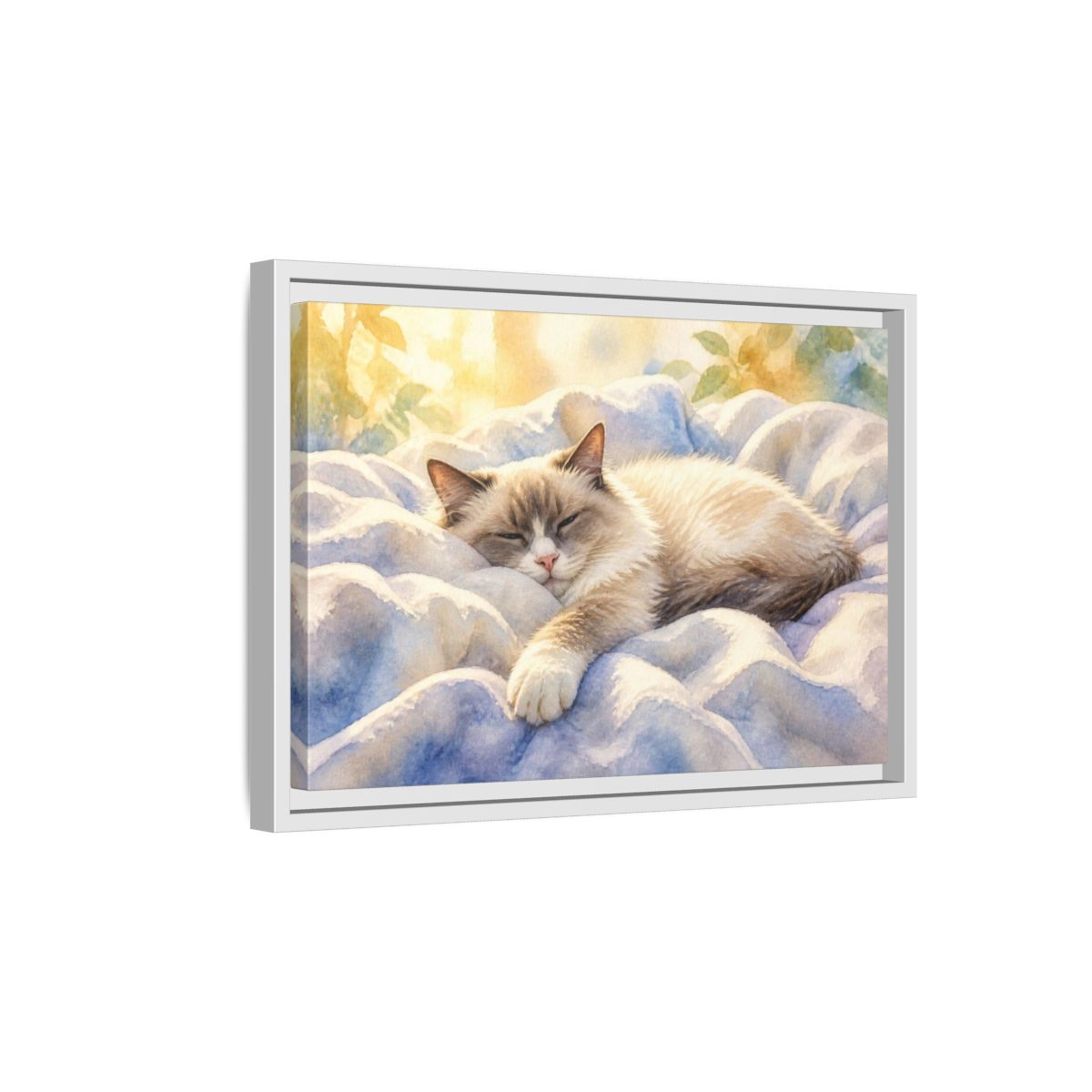 Side Mockup 4. Ragdoll Cat Pets Nap shown as framed canvas print