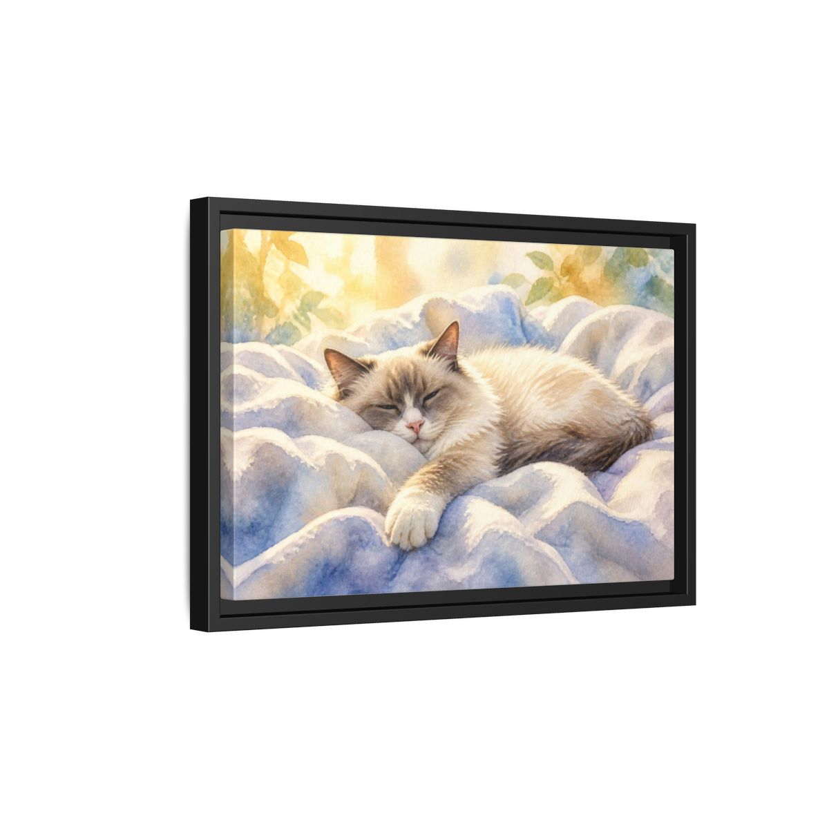 Side Mockup 6. Ragdoll Cat Pets Nap shown as framed canvas print
