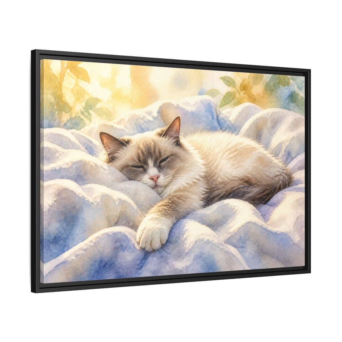 Side Mockup 13. Ragdoll Cat Pets Nap shown as framed canvas print