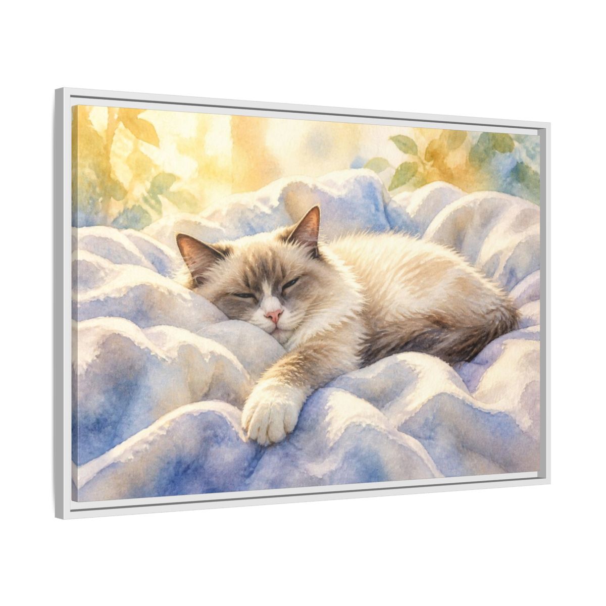 Side Mockup 9. Ragdoll Cat Pets Nap shown as framed canvas print