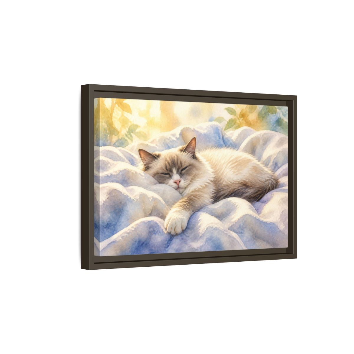 Side Mockup 5. Ragdoll Cat Pets Nap shown as framed canvas print